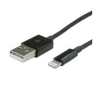 VALUE Câble Lightning vers USB-A 1m, Noir, USB 2.0, Compatible iPhone/iPad/iPod (versions listées), Référence 11.99.8321