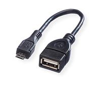 Value Câble USB 2.0 | câble de raccordement OTG | A-femelle vers Micro B-mâle | noir 0,15 m