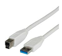 VALUE Câble USB 3.0 Type A vers Type B, 3m, Blanc, USB 3.0, Bande Passante 5 Gbit/s, Débit de Transfert Max. 5000 Mbit/s. Référence 11.99.8871