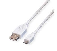 Value Câble USB USB 2.0 USB-A mâle, USB-Micro-B mâle 3.00 m blanc blindé