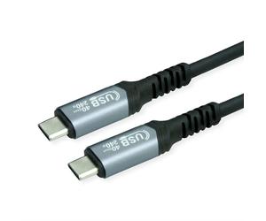VALUE Câble USB4 Gen 3x2 USB-C Mâle/Mâle 0.5m Noir - Réf 11.99.9088, Support Power Delivery, Blindage Connecteurs, Câble Rond