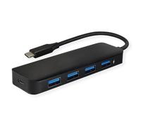VALUE Hub USB 3.2 Gen 1 Type-C vers 4x USB 3.2 Gen 1 Type-A 5Gbps, Aluminium Noir, 94x40x11mm - Réf. 14.99.5039