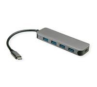 VALUE Hub USB 3.2 Gen 1, 4 Prises, câble de Connexion Type C, avec 1 Port PD