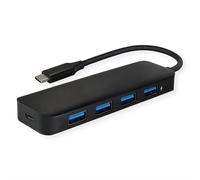 VALUE Hub USB 3.2 Gen 1 Type-C vers 4x USB 3.2 Gen 1 Type-A 5Gbps, Aluminium Noir, 94x40x11mm - Réf. 14.99.5039