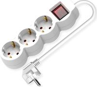 VALUE Multiprise 3 prises avec interrupteur, prises rondes, blanc, 1,5 m