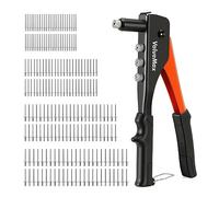 VALUEMAX Pince à Rivets 4 en 1 avec 200 Rivets, 4 Têtes Remplaçables 2,4mm-3,2mm-4,0mm-4,8mm, Riveteuse Compacte pour Métal, Plastique, Bois