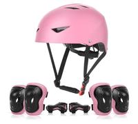 ValueTalks Sets de Protection Enfant Casque Vélo Réglable Coudières Genouillère Protège-Poignets Protections Rollers Velo Skateboard Rollers Skate/Rose