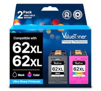 Valuetoner 62XL Cartouches d'encre Remplacement pour HP 62 pour HP Envy 5540 5640 5642 5644 5646 7640 5660 7644 pour OfficeJet 250 200 5740 5742 (Noir Tri-Colore, 2-Pack)