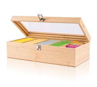Valuna Boîte à thé en bambou H x l x P : env. 11 x 36 x 16 cm, boîte de rangement avec 5 compartiments, boîte à thé en bois pour ranger 100 sachets de thé