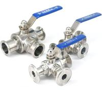 Valve à bille en acier inoxydable, Robinet à tournant sphérique 3 voies en acier inoxydable 304, Type L/T, plusieurs tailles, virole trois pinces de 1.5 pouces, 50.5mm(T Port Tube Od 38mm)