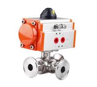 Valve pneumatique sanitaire 304 en acier inoxydable 3 Way Tri Clamp Ferrule Type Ball Valves With Double Acting Cylinder (T Type)