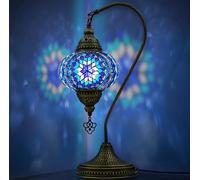 VALVELLO | Lampe Turque | Bleu | Marocaine Mosaïque Col de Cygne, Veilleuse, Style Tiffany, Vintage, Lampe de Table en Verre Décorative pour Chambre, Bureau, Cadeau pour Jours/Personnes Spéciaux