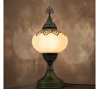 VALVELLO | Lampe Turque | Krk Blanc | Marocaine en Mosaïque, Fait Main, Veilleuse, Vintage, Lampe de Table en Verre Décorative pour Chambre, Bureau, Salon et Cadeau pour les Jours Spéciaux