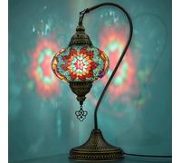 VALVELLO | Lampe Turque | Océan | Marocaine Mosaïque Col de Cygne, Veilleuse, Style Tiffany, Vintage, Lampe de Table en Verre Décorative pour Chambre, Bureau, Cadeau pour Jours/Personnes Spéciaux