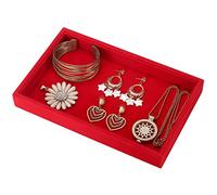 Valyria Boîte de présentation vide en velours pour bagues, boucles d'oreilles (rouge)
