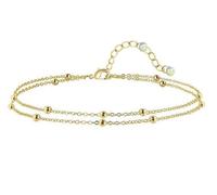 VAMA FASHIONS Adjustable 18K Gold Plated Beads Leg Toes Foot Anklet Chains Double Layered Ankle Anklets Chain For Women