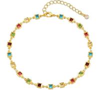 VAMA FASHIONS Adjustable 18K Gold Plated Multicolor Square Shape Crystal Stone Ankle Bracelets Toes Foot Leg Payal Anklets Chains Jewelry for Women