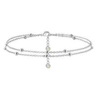 VAMA FASHIONS Adjustable 18K Silver Plated Beads Leg Toes Foot Anklet Chains Double Layered Ankle Chain For Women (Single Leg Anklets Silver Pipe Chain)