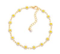 VAMA FASHIONS Adjustable Gold Plated White Daisy Flower Ankle Bracelets Toes Foot Leg Payal Anklets Charm Chains Jewelry for Women