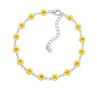 VAMA FASHIONS Adjustable Silver Plated Yellow Daisy Flower Ankle Bracelets Toes Foot Leg Payal Anklets Charm Chains Jewelry for Women