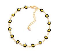 VAMA FASHIONS Gold Plated Adjustable Black Daisy Flower Ankle Bracelets Toes Foot Leg Payal Anklets Charm Chains Jewelry for Women