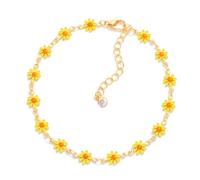 VAMA FASHIONS Gold Plated Adjustable Yellow Daisy Flower Ankle Bracelets Toes Foot Leg Payal Anklets Charm Chains Jewelry for Women