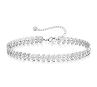 VAMA FASHIONS Trendy Adjustable 18K Silver Plated Leaf Anklet Leg Single Chain Toes Foot Payal Ankle Bracelets Leaf Design Heel Anklets Chains For Women