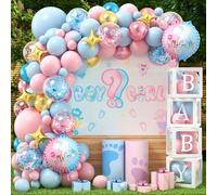 vamei 122pcs Gender Reveal Party Decoration avec Boite Baby, Kit Arche Ballon Rose Bleu, Boy or Girl Ballon, Cube Baby Shower Décoration Baptême Révélation Sex Bebe Garçon Fille
