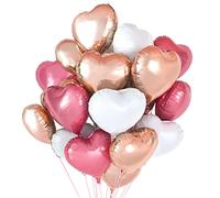 Vamei 24 Pièces Ballon Coeur Helium Ø 46cm Ballon Aluminium Coeur avec Ruban Ballons Helium pour Saint Valentin Mariage Fiançailles Anniversaire Décorations de Fête(Rose Rouge+Rose+Blanc)