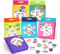 vamei 42pcs Bague Enfant Fille Pinata Anniversaire avec Bagues Licorne Chat Fleur Papillon Animal, 6 Thèmes Princesse Bijoux Cadeau Anniversaire et Noël pour FIlles