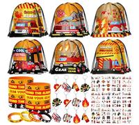 vamei 48pcs Kit Anniversaire Pompier Pinata Anniversaire Garçon avec Sac à Cordon Porte Clés Bracelet en Silicone Tatouage Sacs Cadeaux Anniversaire Invités Enfant