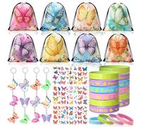 Vamei 48pcs Papillon Pinata Anniversaire Filles - Petits Cadeaux avec Bracelet Silicone, Porte-clés et Sac à Cordon Pour Enfants Invités