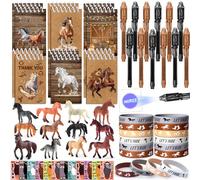 vamei 60 Pièces Cheval Cadeau Anniversaire Enfant Invités Petits Carnet de Notes Stylo Encre Invisible Bracelet Silicone Diy Autocollants Enfant Figurine Cheval Jouet Pinata Anniversaire Fille Garcon