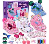 vamei Activité Manuelle Enfant Kit de Bricolage de Casquette de Baseball DIY pour Filles avec 4pcs Casquettes de Baseball Sticker Licorne Sirène Cadeau Licorne Fille 4 5 6 7 8 9 10 11 Ans