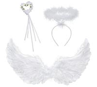 vamei Ailes d'ange Blanches 60cm d'ailes d'ange Plumes avec Auréole et Baguette Magique déguisement Ange Ailes de Princesse Ange Costume Accessoires Halloween Carnaval Cosplay Party Fête(Blanc)