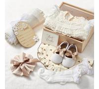 vamei Cadeau Coffret Naissance Fille avec Barboteuse Bebe Chaussures Couverture Bavoir Carte de Anniversaire Chaussettes, Cadeau Baby Shower Fille Bebe Naissance Coffret