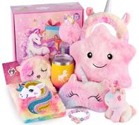 vamei Cadeau Licorne Fille 4 5 6 7 8 9 10 Ans Carnet Secret avec Stylo Oreiller Étoile Lumineux Masque de Nuit Bouteille d'eau Licorne Jouet Licorne Anniversaire Cadeau Fille