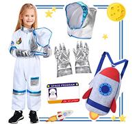 vamei Déguisement Astronaute Enfant avec Casque Astronaute Gants Sac à Dos Fusée Deguisement Halloween Carnaval Fête d'Anniversaire d'Astronaute Costume Cosplay pour Garçon Fille (S, 3-5 Ans)