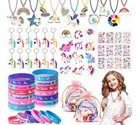 Vamei Lot de 72 licornes Cadeau d'invités avec bracelet en silicone Porte-clés Anneaux Tatouages pour enfants et filles