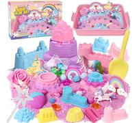 vamei Sable Magique Cadeau de Licorne Fille Jeu de Sable Kit, Bac à Sable Magique, Coloré Sable, Moules de Sand, Figurines Licornes, Jouet Sensoriel de Sable Cadeau d'anniversaire Enfant de 3+ Ans