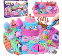 vamei Sable Magique Dessert Kit - 900g Magic Sand 4 Couleurs avec Bac | Moule Gâteau Glace, Argent Jouet & Bac Sensoriel - Jeux Exterieur Cadeau pour Fille Enfant 3 4 5 6 7 8 9 Ans