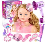 vamei Tête à Coiffer Enfant 28PCS - Tête de Poupée Maquillage et Coiffure, avec Sèche-Cheveux, Fer à Boucler, Accessoires Cheveux, Maquillage Lavable, Kit Salon Jouet Fille 3 4 5 6 7 8 Ans
