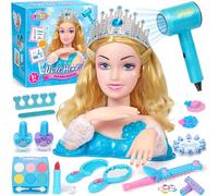 vamei Tête à Coiffer Enfant 3-8 Ans avec Sèche-Cheveux & Maquillage, Têtes à Coiffer pour Fille avec 20+ Accessoires de Coiffure, Jouet Fille Salon de Beauté, Cadeau Anniversaire pour Jeu de Rôle