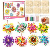 vamei Toupie en Bois Kits de Loisir Creatif Enfant Toupie a Construire & Floral Peinture Bricolage Cadeau Anniversaire Activites Manuelles pour Enfants Filles Garçons 5 6 7 8 9 10 Ans