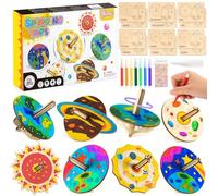 Vamei Toupie en Bois Kits de Loisir Creatif Enfant Toupie a Construire & Systeme Solaire Planete Peinture Bricolage Cadeau Anniversaire Activites Manuelles pour Enfants Filles Garçons 5 6 7 8 9 10 Ans