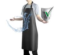 Vammcht Tablier imperméable avec bavoir confortable réglable en caoutchouc vinyle résistant au lave-vaisselle pour homme et femme, noir, taille unique