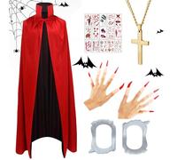 Vampire Cape Halloween,Noir Rouge Réversible Cape,Capuche Cape Réversible,Cape de Vampire Adulte,Cape Diable Unisexe,Deguisement Vampire Set,pour Cosplay Party Halloween Carnaval Vampire