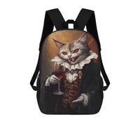 Vampire Cat with Wine Glass -2 Sacs À Dos Imprimés En 3D Pour Enfants 17inch Sacs À Dos Tendance Et Décontractés Pour La Journée, Sacs De Voyage, Sacs À Dos D'extérieur Pour Garçons Et Filles