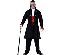 Vampire Comte Costume Halloween Manteau Chemise Gilet Pantalon Col Victorien Sinistre Déguisement Gothique Elégance Sangsues Rétro Nuits, Taille : 14 - 16 ans Couleur : Noir