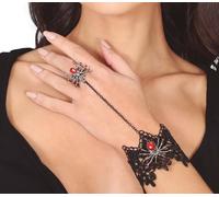 Vampire Halloween Bijoux Spider Bracelet Anneau Fantastique Sombre Mystique Style Gothique Costume Accessoire Toile d'araignée Détail Fête d'épouvante Design Unique Noir Rouge Brillant, Couleur : Noir